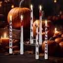6 Pcs Halloween Flameless Taper Candles 11 Inch Long Red White Battery Operated LED Bloody Handprints Candles Haunted Table Centerpiece for Holiday Party Table Decor