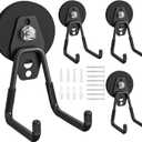 Magnetic Hooks Heavy Duty 4 Pack - 66mm Large Strong Magnet Hooks with Anti-Slip Rubber Coating for Garage, Workshop, Garden Tools, Power Drill, Pegboard (Black, Large)