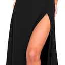 Women's Sexy Sleeveless Halter V Neck Ruched Waist Tie Back Side Split Long Maxi Dress Large