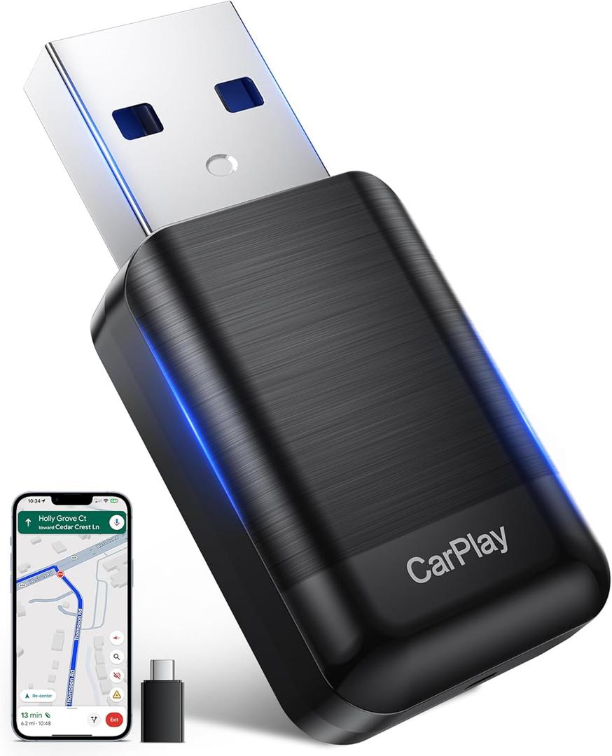 Wireless CarPlay Adapter for Apple iPhone, 2025 Convert Wired to Car Play Wireless, Plug & Play, Auto-Connect, Ultra Mini Car Play Adapter with USB A/C, No Latency for iPhone iOS 10+(2017+ Vehicles)