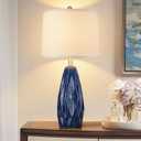 25'' Geometric Navy Blue Table Lamp - Modern Ceramic, 3-Way Dimmable for Bedroom, Living Room