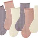 JAKIDAR Girls Crew Seamless Socks Kids Casual Dress Cotton Socks 6 Pairs (4-7 Years, Pink Purple White)