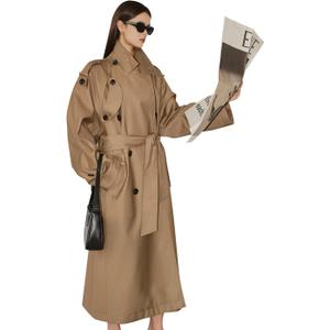 Oversized Long Women’s Trench Coats Double-Breasted Duster Coat Windbreaker Overcoat for Women Spring Fall Outerwear (Beige, L)