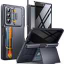TONGATE for Z Fold 6 Case, [Anti Spy Privacy Screen Protector & Slide Camera Cover] [Card Holder & S Pen Holder] Rugged Hinge Protection Wallet Kickstand Phone Case for Samsung Galaxy Z Fold 6, Black