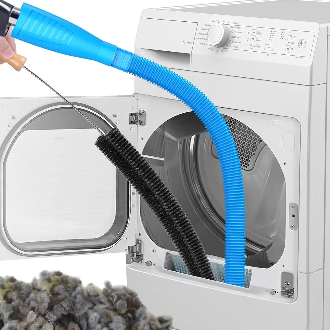 Sealegend 2 Pieces Dryer Vent Cleaner Kit and Flexible Dryer Lint Brush Vacuum Hose Attachment Power Lint Remover Refrigerator Coil Brush (Blue)