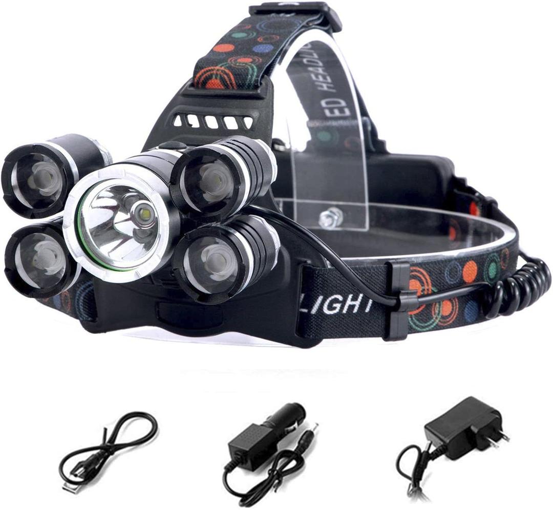 [Upgraded] LED Headlamp Flashlight, 4 Modes Adjustable Zoomable Focusing Headlight, Ultra Bright 5 Head Light with Rechargeable Batteries, IPX-5 Waterproof for Night Camping Fishing
