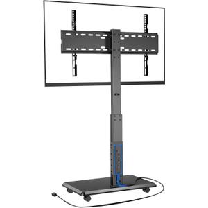 Rolling TV Stand with Power Outlet, Mobile TV Stand for 32-75 Inch TVs up to 110 lbs, 30 Swivel TV Floor Stand, 18 Adjustable Heights, TV Cart on Wheels for Bedroom, Office, Outdoor, Black