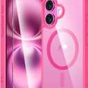 FNTCASE for iPhone 16 Case Clear: Magnetic Phone Cases Compatible with Magsafe Slim Anti Yellowing Military Grade Drop Protection Rugged Protective Transparent Cell Cover (B-Hot Pink Magnetic)