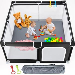 TODALE Baby Playpen for Toddler, Large Baby Playard, Indoor & Outdoor Kids Activity Center with Anti-Slip Base, Sturdy Safety Play Yard with Soft Breathable Mesh, Playpen for Babies(Black,5050) (50x50x27 Inch (Pack of 1), Black)