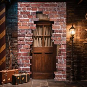 Preboun 78.7" x 47.2" Wizards Door Banner Signs Magical Wizard Door Banner Sign Red Brick Wall Backdrop Decorations Christmas Hanging Porch Backdrop for Christmas Birthday Party Supplies(Vintage)