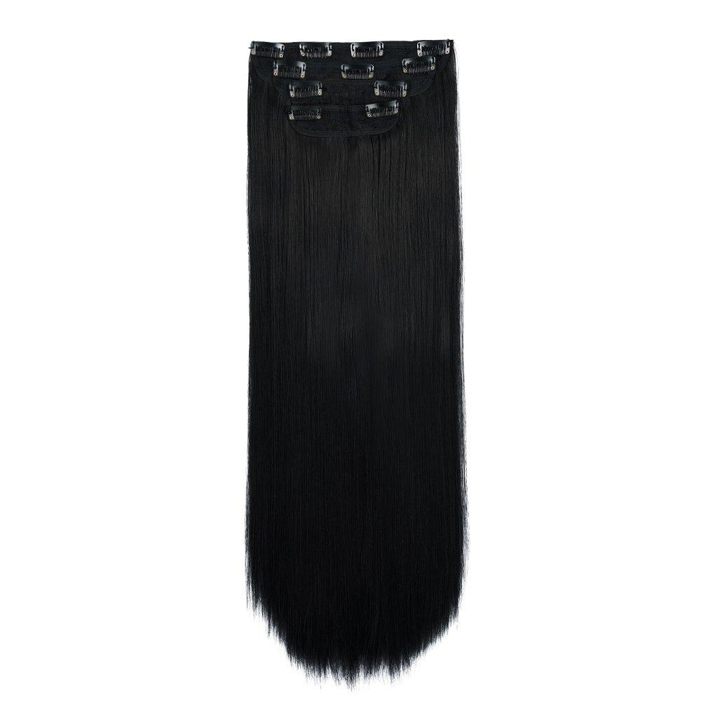 REECHO 20" Straight Long 4 PCS Set Thick Clip in on Hair Extensions Natural Black