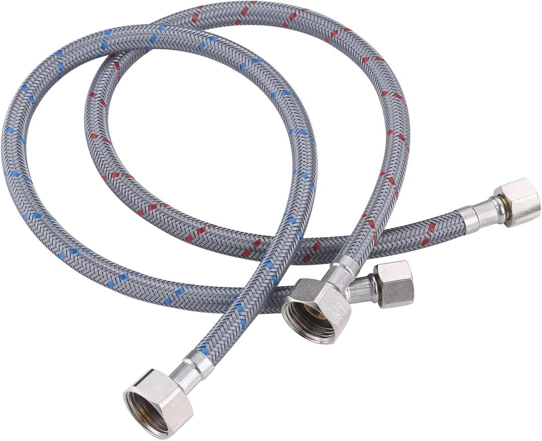 Faucet Supply Lines, 12" Length Bathroom Kitchen Faucet Connector Braided Nylon Water Supply Line 3/8" Comp x 1/2" Comp 2Pcs (1 Pair)