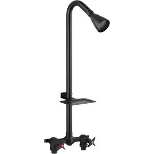 Aolemi Outdoor Shower Kit Fixtures Faucet System with High Pressure Showerhead Utility 2-Handle Exposed Shower with Brass Mix Valve 6 Inch Center with Soap Dish Matte Black