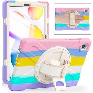 BATYUE Case for Samsung Galaxy Tab S6 Lite 10.4 Inch 2024/2022/2020 (SM-P610/P613/P615/P619/P620/P625/P627), Protective Cover with Pencil Holder, Shoulder Strap, Hand Strap, Kickstand (Colourful Pink)