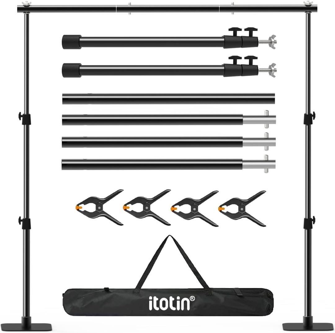 Photo Backdrop Stand Kit, 6.5ft x 10ft Adjustable Photography Background Stands with Metal Flat Base for Birthday Parties, Baby Shower, Wedding, Video Studio