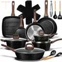 EWFEN 25 Pcs Pots and Pans Set, Nonstick Ceramic Cookware Sets, Healthy Non-Toxic, Large Capacity, Induction Compatible, Cooking Set with Frying Pans & Saucepans, PFAS/PTFE/PFOA Free, Classic Black
