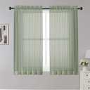 OWENIE Sheer Curtains Sage Green, 45" Long, Light Filtering for Small Window, 2 Panels, Cafe Style