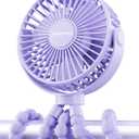 SWEETFULL Portable Stroller Fan with Display 4000mAh Battery Powered Mini Clip On Fan, 4-Speed Rechargeable Small Personal Cooling for Baby Car Seat Crib Travel - Purple
