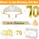 70th Birthday Decorations for Women with 70th Birthday Sash and Crown, Number Balloons, Birthday Card, Cake Topper and Candles, 70 Year Old Female Gifts for Her, Gold