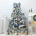 Navy Blue Velvet Wired Christmas Ribbon 4 Inch Extra Wide Thick Blue and Gold Glitter Holiday Ribbon  10-Yards Roll for Tree Decorations, Gift Wrapping, Wreaths, and DIY Crafts