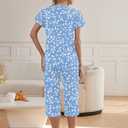 Ekouaer Pajama Set for Women 2 Piece Ruffle Short Sleeve Sleepwear Top and Capri Pants Soft Pjs Set S-XXL
 2XL