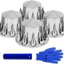 Chrome Pointed 4 Rear Axle Cover Kit with 32mm/33mm Spike Screw-on Lug Nut Covers with Removable Hub Caps for Semi Truck (Installation Tool Included)