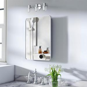 16x24 Inch Medicine Cabinet with Mirror for Bathroom, Silver Aluminum Bathroom Medicine Cabinet, Recessed or Wall Mount Medicine Chest Over Sink, Modern Farmhouse Style, Fully Assembled