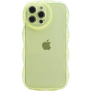 Anuck for iPhone 14 Pro Case Wave, Curly Frame Design for Women Girls, Cute Love Heart Camera Aesthetic Phone Case Soft Flexible TPU Shockproof Full-Body Protective Cover, Clear Yellow