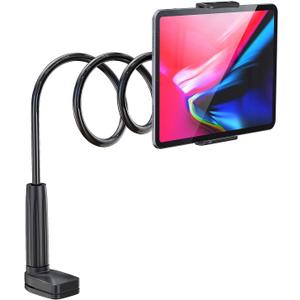 WixGear Tablet Holder for Bed - Gooseneck Tablet Holder Stand, Flexible Long Arm Gooseneck Mount Holder Clip with Grip, Compatible with iPad Air Mini, Galaxy Tabs, Kindle Fire, 4"-10.5" Devices, Black