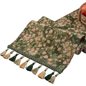 Floral Spring Summer Table Runner for Living Room Jacquard Flower Dining Table Runner with Tassels Modern Decorative Elegant Natural Coffee Table Runners Daisy 13 x 86 Inch Green
