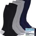 Pembrook Light Compression Socks for Women - 3 Pairs | 8-15 mmHg Cotton Compression Socks Women, Knee High Comfort & Support (Large, Black/Gray/Navy - 3 Pairs)