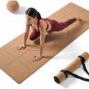 Laude Cork Yoga Mat + Ball Set  Sustainable Non Slip Yoga Mat with Strap  Thick Yoga Mat, Pilates Mat Thick & Workout Mat  Eco-Friendly Cork & Rubber Mat with Alignment Lines, Superior Grip, Sweat-Resistant & Durable 72"x26"