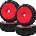 Dantenron 1/8 RC Off Road Racing Truck Tires OD 5.51" and Wheels Rims 17mm Hex for 1:8 Buggy Truck Car Traxxas Arrma Kraton Typhon 6S 3S Talion 6S Losi 8ight HPI Vorza Flux Kyosho Hobao 4PCS (Red)