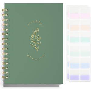 Undated Weekly and Monthly Planner Spiral Bound- Weekly Goals Notebook, To Do List, Habit Tracker Journal, Academic, Aesthetic, Stylish School or Office Supplies(6.1" x 8.4" - Green)