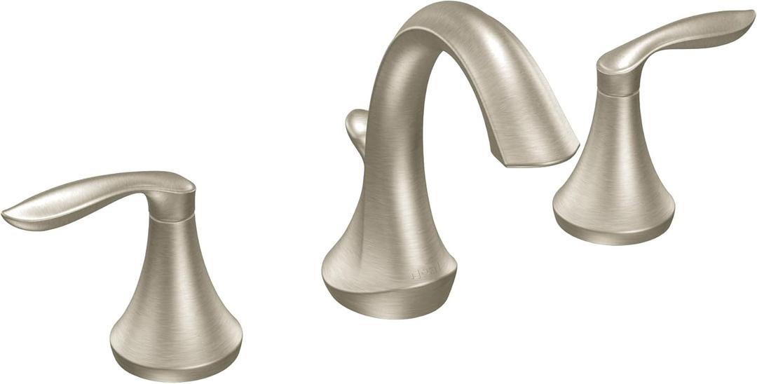 Moen Eva Brushed Nickel Two-Handle High-Arc Widespread Bathroom Faucet, Bathroom Faucets for Sink 3 Hole Setup with Drain Trim, (Valve Required), T6420BN