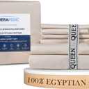 Therapedic 100% Egyptian Cotton Queen 6-Piece Sheet Set  Naturally Cooling & Breathable Sateen, Preshrunk Garment Wash, 16" Deep Pocket Fitted Sheet, Bonus Pillowcases, Soft & Durable - Fog