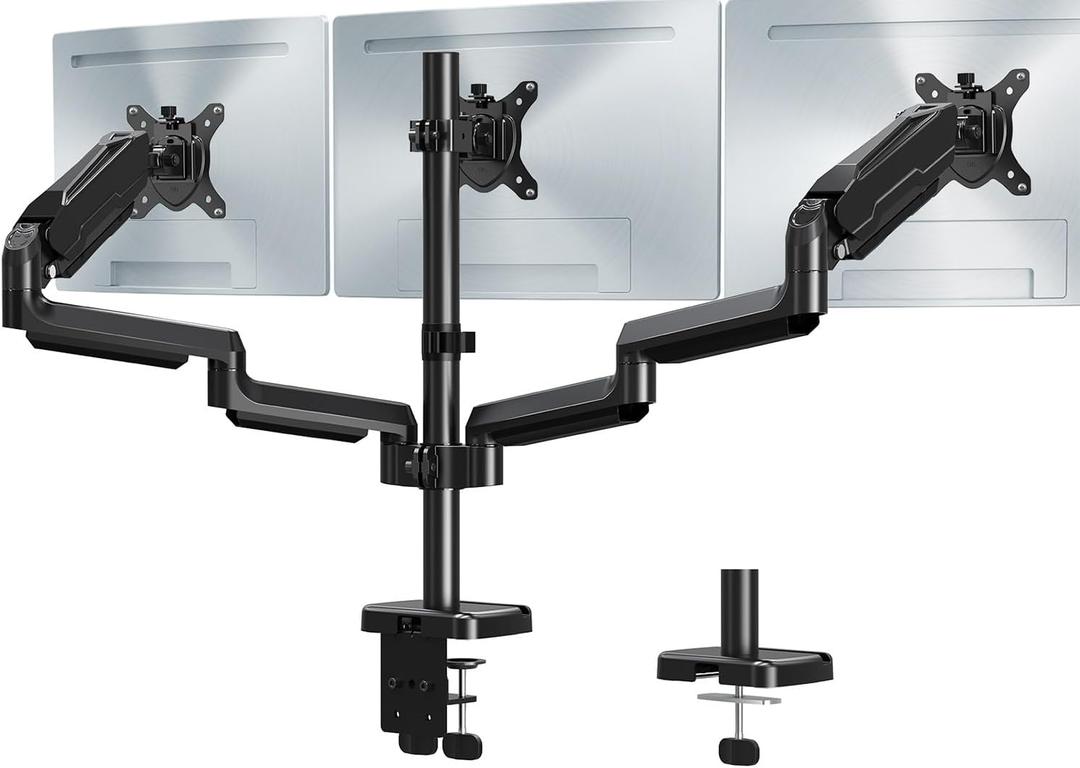 MOUNT PRO Triple Monitor Mount, 3 Monitor Desk Mount for Three Screens up to 32 Inch, Full Motion Gas Spring Heavy Duty Arm Hold up to 17.6lbs Each, Black