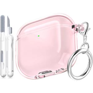 for AirPods 4th Generation Case Cover 2024, Military-Grade Shockproof, Soft TPU Highly Transparent Anti-Yellowing for AirPods 4 Case with Cleaning Kit & Cute Round Buckle, Clear Pink