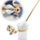 Gold Stainless Steel Toilet Brush with Crystal Toilet Brush Holder Set  Wall Mounted Holder, Replaceable Head, Decorative Space-Saving Design Bathroom Toilet Accessory Elegant Toilet Bowl Cleaner Set