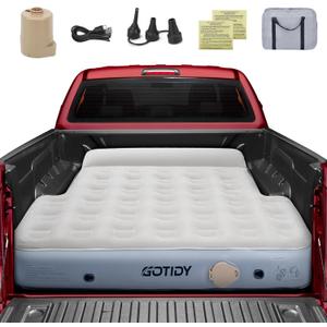 Short Truck Bed Mattress 5-5.5ft for Mid-Size Pickup, Truck Bed Air Mattress for Tacoma Jeep Gladiator JT, Rechargable Built in Pump, Integrated Pillow