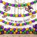 Soulchen 255 Pcs 6 Inch Mardi Gras Linking Balloons Decoration Green Gold Purple Link Balloons Jumbo Mardi Gras Bead Garland Ball Banner for Indoor Outdoor Carnival Birthday Wedding Graduation Decor