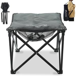 Padded Camping Stool, 18 Inch Oversized Camping Foot Rest, 500lb Outdoor Folding Camp Chair Portable Camping Ottoman for Camping Gardening w/Storage Net, Carry Bag (1, DarkGreen)
