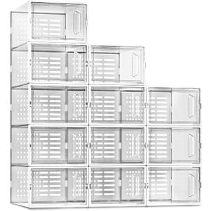 SEE SPRING Shoe Storage Boxes, Clear Plastic Stackable Shoe Organizer for Closet, Shoe Rack & Holder Sneaker Container, 12 Pack Clear