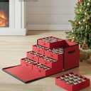 SONGMICS Large Christmas Ornament Storage Box, with Side Open, Stackable Christmas Storage Container with Lid, 8 Drawer Trays, 600D Oxford, 3-Inch 128 Slots, Cherry Red URFB038R01
