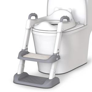 HBTower Potty Training Seat with Step Stool Ladder for Toddlers, Adjustable Kids Toilet Seat with Splash Guard, Anti-Slip Pads & Safety Handles, Comfortable Potty Chair for Boys & Girls (Grey)