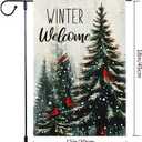 Winter Garden Flag Christmas Garden Flags 12x18 Inch Double Sided Burlap Welcome Yard Flag with Cardinals Snow and Pine Trees for Outdoor Seasonal Holiday Decorations