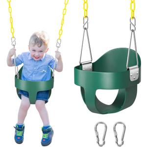 DECORLIFE Toddler Swing, Baby Swing Outdoor High Back Full Bucket Swing Set, 330lb Capacity, Safety Design, Plastic-Coated Chains and Quick-Snap Carabiners for Backyard, Playground (Green)