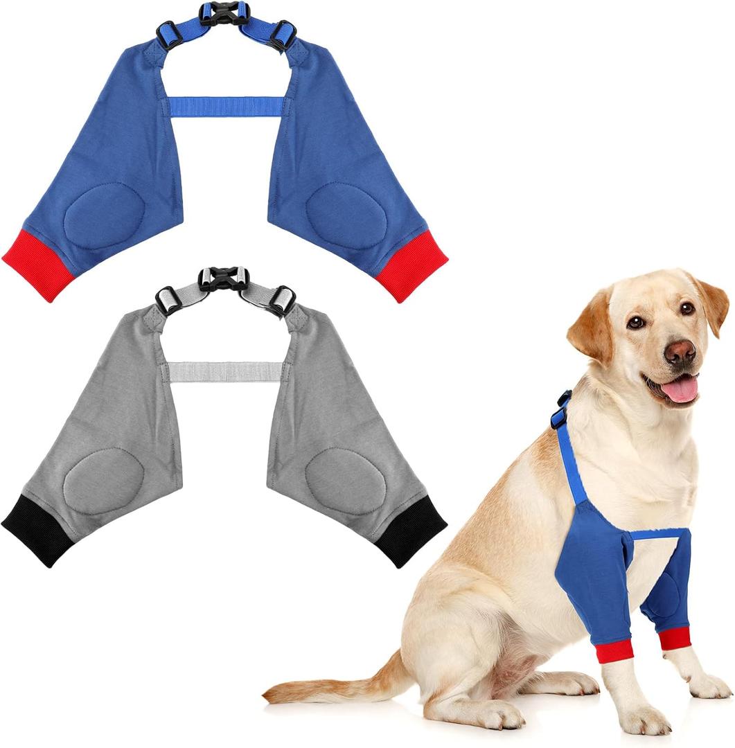 Oudain 2 Pairs Dog Elbow Protector Dog Recovery Sleeve with Elastic Band Soft Padded Adjustable Front Leg Braces for Small Medium Large Doggy, 2 Colors(Large)