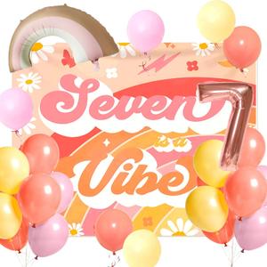 Seven Is A Vibe Birthday Party Decorations Balloon Rainbow Daisy Balloons Vintage Groovy 7th Birthday Decorations Hippie Retro 7 Years Old Birthday Decoration
