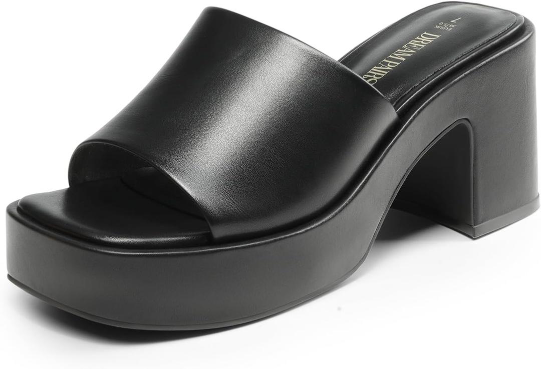 DREAM PAIRS High Chunky Platform Heels for Women Fashion Comfort Slip on Square Open Toe Block Heel Sandals (8, Black-pu)